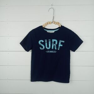 H&M boys size 6-8 navy with green palm design surf tshirt crewneck, says “surf”